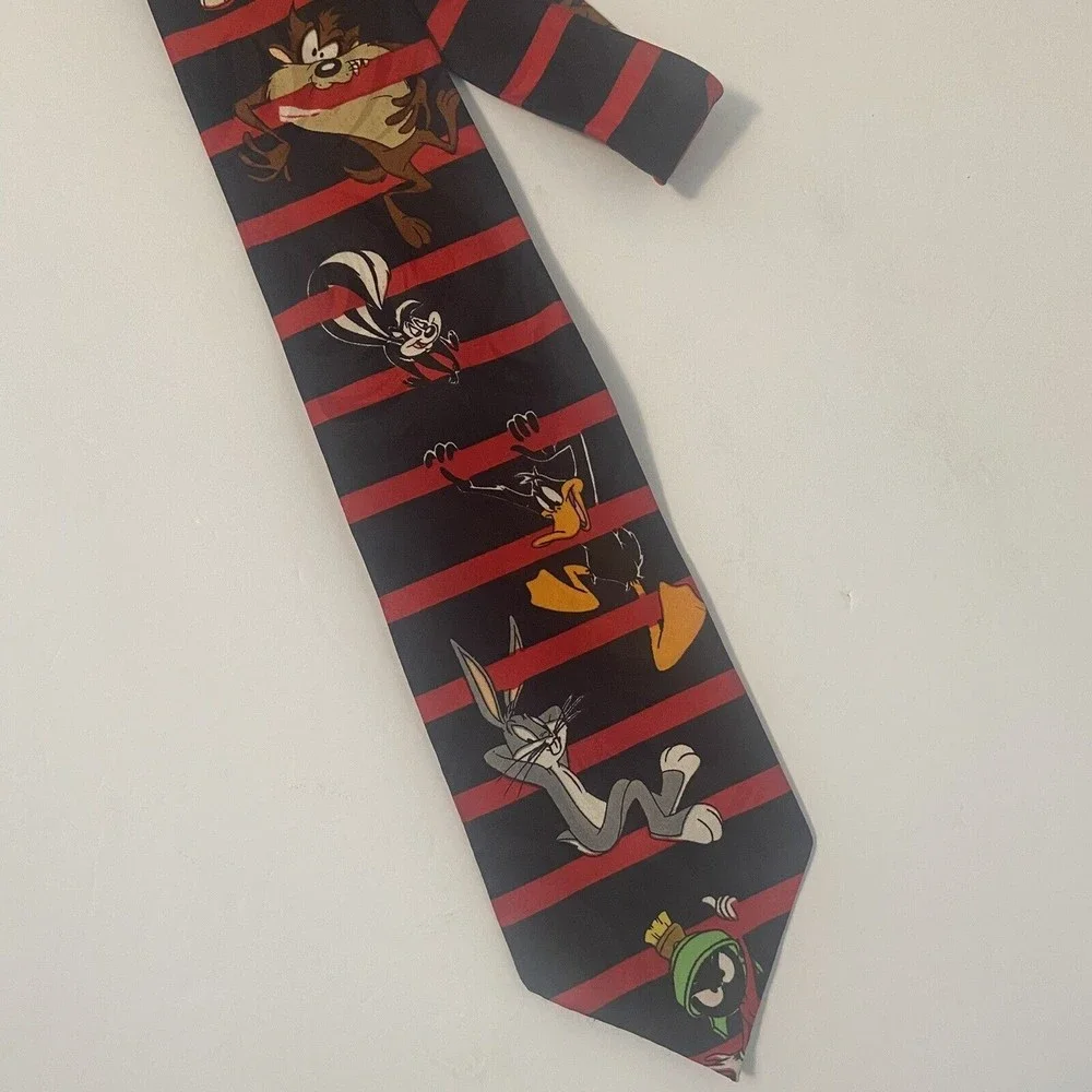 Vintage 90s Looney Tunes Mania Tie Black Neck Tie Bugs Bunny Daffy Duck Tweety